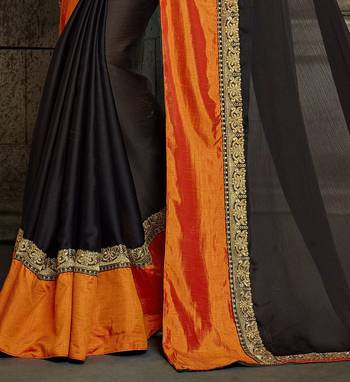 Black embroidered chiffon saree with blouse 3