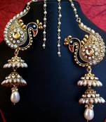Peacock motif Kashmiri jhumka ADIVA earring India women bridal jewelry v550