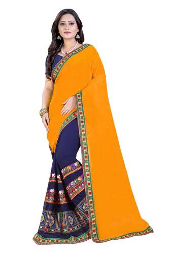 Dark Orange  Embroidered Georgette Saree With Blouse