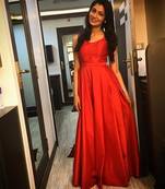 Red plain silk semi stitched party wear gowns