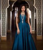 Blue plain silk semi stitched party wear gowns