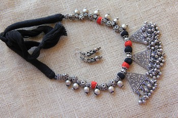 Tribal ethnic oxidised thread necklace 