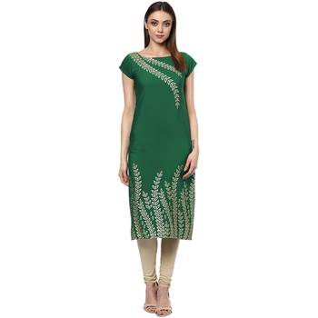 green printed crepe stitched kurti 1