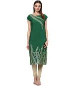 green printed crepe stitched kurti