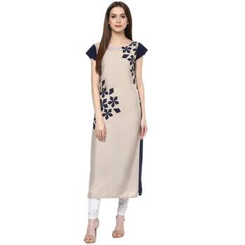 grey printed crepe stitched kurti 1