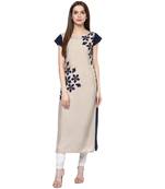 grey printed crepe stitched kurti