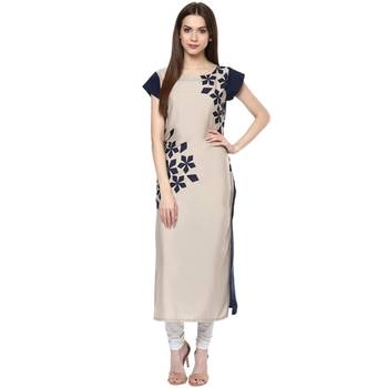 grey printed crepe stitched kurti 2