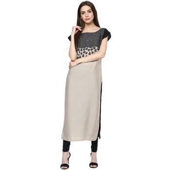 grey printed crepe stitched kurti 2