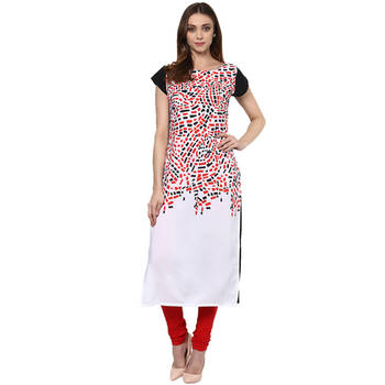 white printed crepe stitched kurti 1