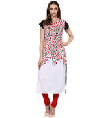 white printed crepe stitched kurti