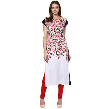 white printed crepe stitched kurti 2