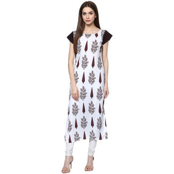 white printed crepe stitched kurti 1