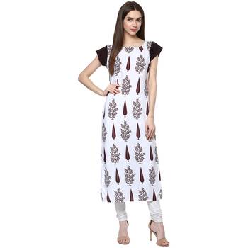 white printed crepe stitched kurti 2