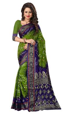 Blue printed bhagalpuri silk saree with blouse 1
