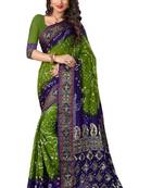 Blue printed bhagalpuri silk saree with blouse