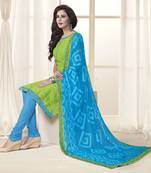 Parrot green plain cotton unstitched salwar with dupatta