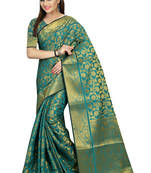 Green woven cotton silk saree with blouse