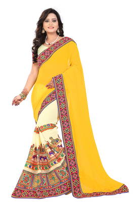 Yellow Embroidered Georgette Saree With Blouse 1