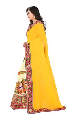 Yellow Embroidered Georgette Saree With Blouse 2