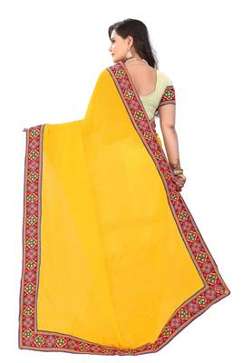 Yellow Embroidered Georgette Saree With Blouse 3