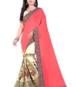 Pink embroidered georgette saree with blouse