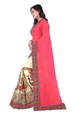 Pink embroidered georgette saree with blouse 2