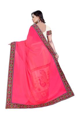 Pink embroidered georgette saree with blouse 3
