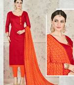 red plain chanderi and cotton unstitched salwar with dupatta