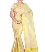 Cream Plain Tissue Saree With Blouse