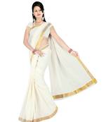 Off White Plain Cotton Saree With Blouse