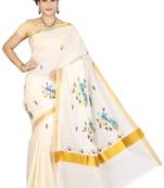 Off White Embroidered Cotton Saree With Blouse