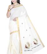 Off White Embroidered Cotton Saree With Blouse