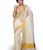 Off White Plain Cotton Saree With Blouse
