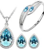 CYAN crystal teardrop style crystal jewelry set Combo  with elegant bracelet