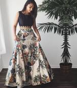 Off white printed silk semi stitched lehenga choli with dupatta