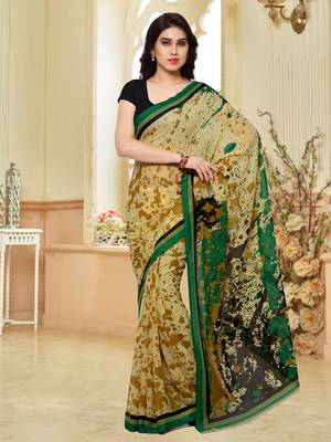 Beige printed georgette saree with blouse 1