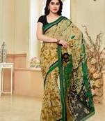 Beige printed georgette saree with blouse