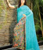 Blue printed georgette saree with blouse