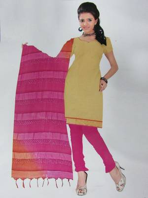 beige printed chanderi unstitched salwar with dupatta 1