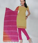 beige printed chanderi unstitched salwar with dupatta