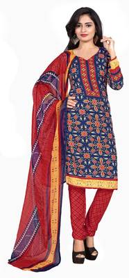 blue printed crepe unstitched salwar with dupatta 1