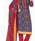 blue printed crepe unstitched salwar with dupatta