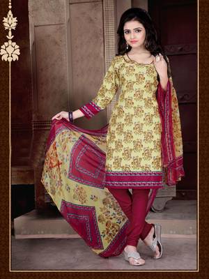 beige printed crepe unstitched salwar with dupatta 1