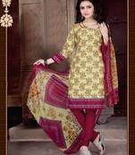 beige printed crepe unstitched salwar with dupatta