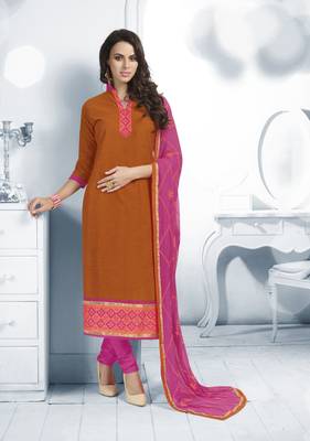 orange printed cotton unstitched salwar with dupatta 1
