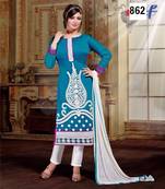 blue embroidered chanderi semi stitched salwar with dupatta