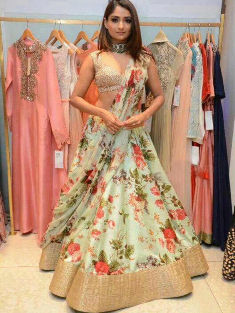 multicolor printed Tapeta silk lehenga with dupatta LAL BADSHAH