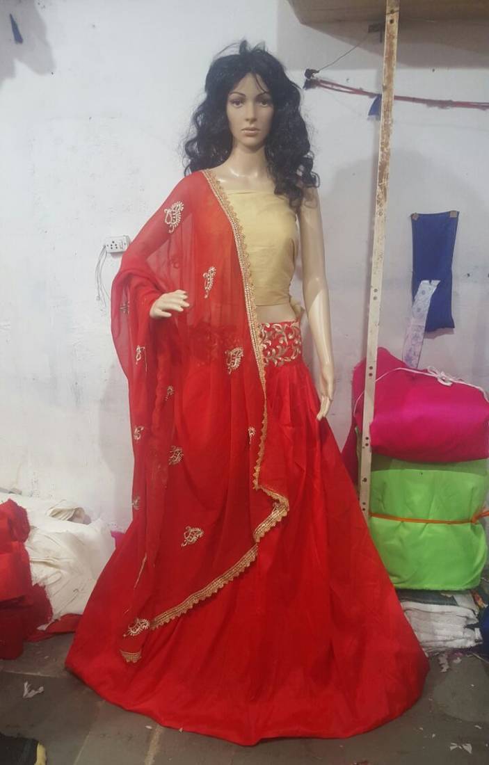 red embroided Tapeta silk lehenga with dupatta LAL BADSHAH 1869860