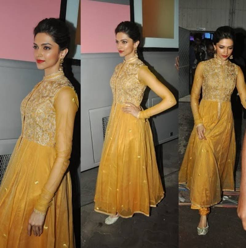 Deepika padukone in Golden Anarkali Churidar Suit