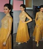 Deepika padukone in Golden Anarkali Churidar Suit